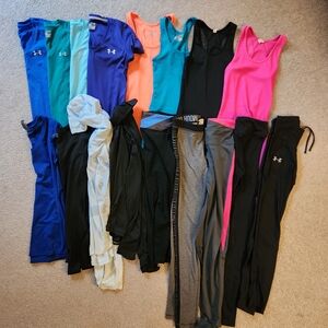 17 Huge Under Armour Tanks Tops Pants Workout Bundle Lot XS